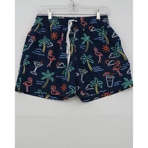 Chubbies Men Neon Tropical Flamingo Swim Trunks Navy Blue 5.5 Inch Inseam Medium
